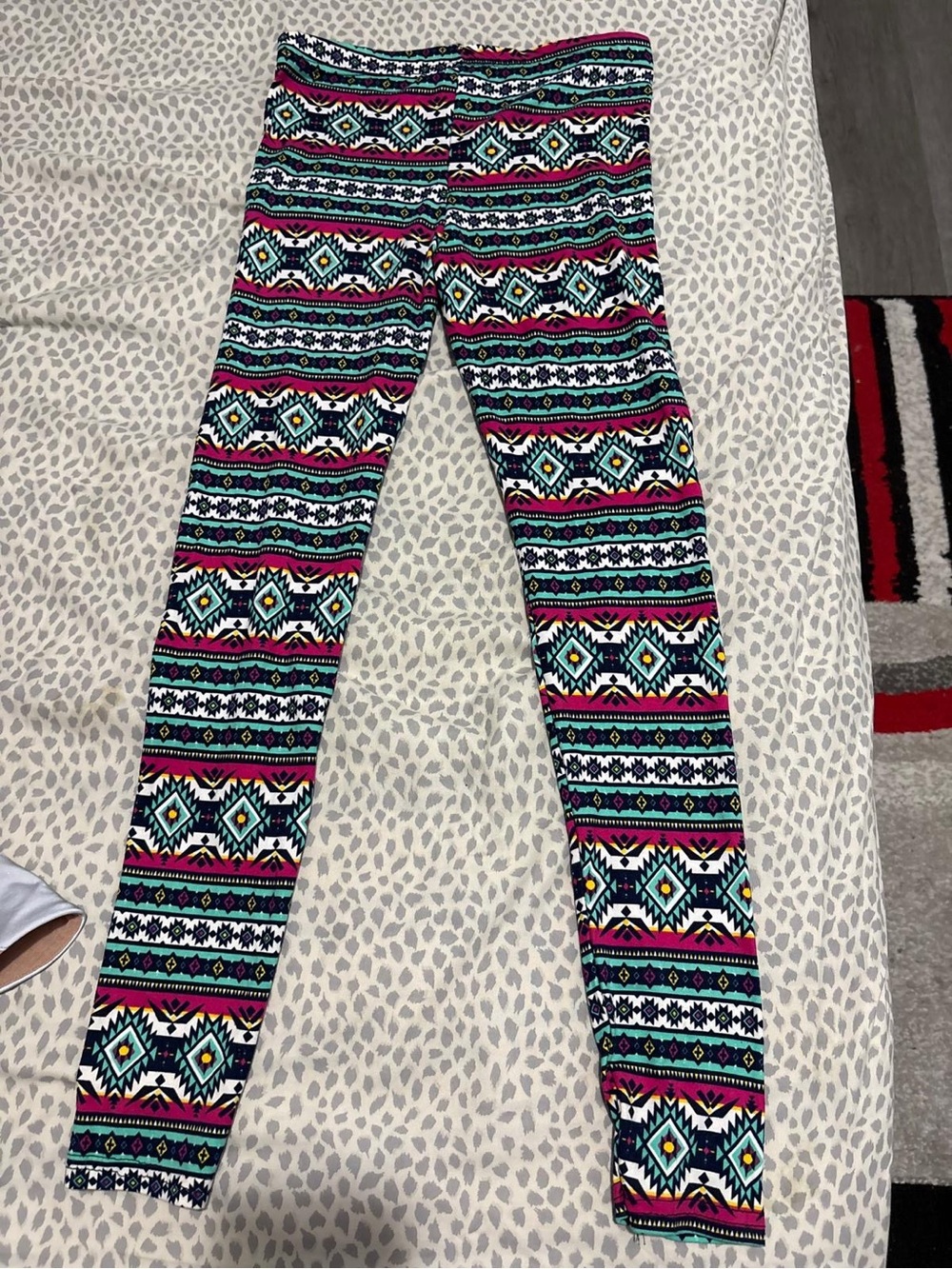 Girls' Aztec Stripe Leggings - Pink, Teal & Black